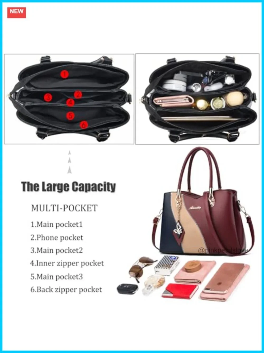 Women's PU Leather Tote Satchel Crossbody Shoulder Bag with Pockets